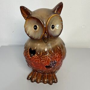 Ceramic‎ Glazed Fall Colors  Incense Or Tea light Holder Owl 8.5"